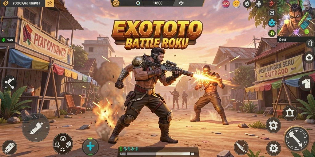 Menampilkan gameplay seru di arena Battle Royale EXOTOTO.