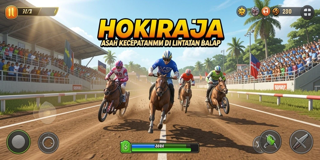 Tampilan gameplay HOKIRAJA yang mendebarkan di lintasan balap