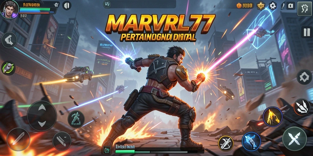 Screenshot gameplay MARVRL77 menampilkan pertarungan yang dinamis dan seru.