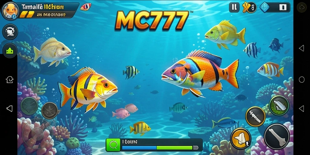Tampilan gameplay seru MC777 dengan aksi tembak ikan.
