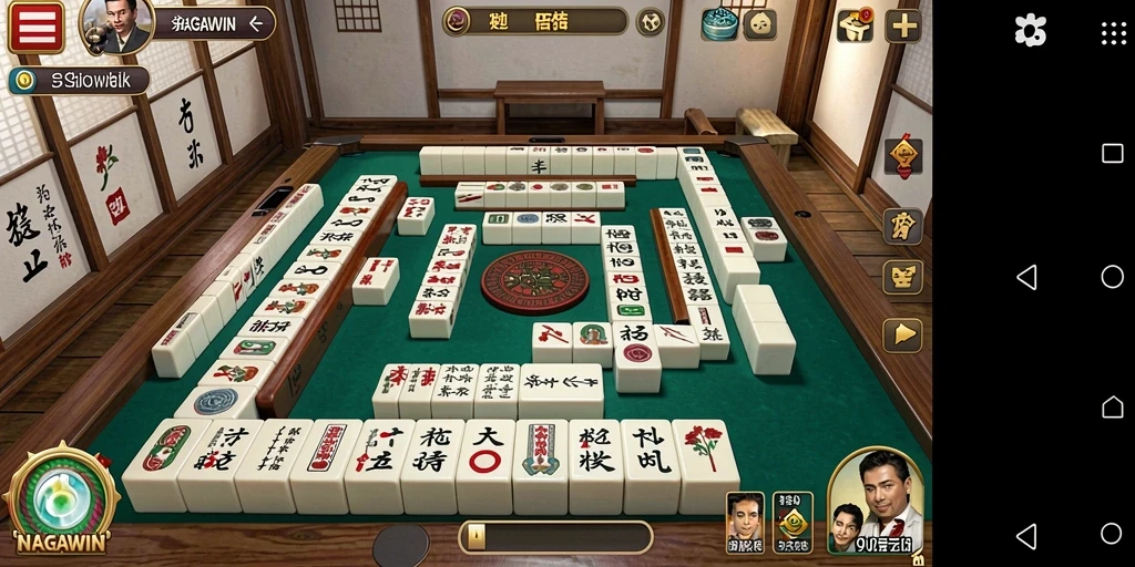 Screenshot gameplay NAGAWIN menampilkan ubin Mahjong yang cantik dan interaksi yang seru.