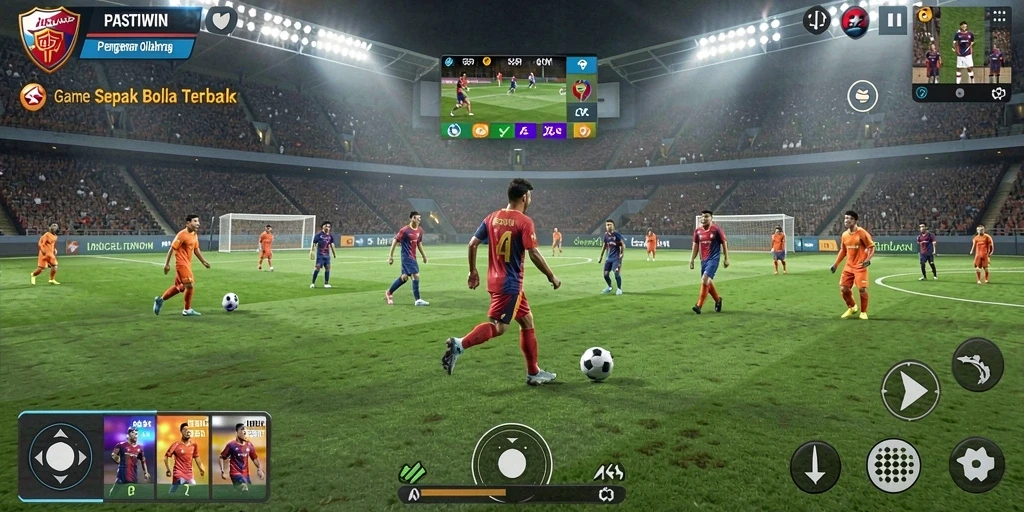 Tampilan gameplay menarik di PASTIWIN dengan aksi sepak bola yang seru.